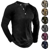 Men's Henley Shirt Plain Henley Street Vacation Long Sleeve Clothing Apparel Basic Designer Modern Contemporary Lightinthebox - thumbnail