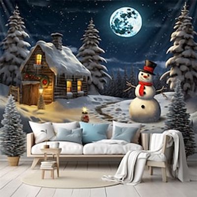 Christmas Snowman House Hanging Tapestry Wall Art Xmas Large Tapestry Mural Decor Photograph Backdrop Blanket Curtain Home Bedroom Living Room Decoration miniinthebox