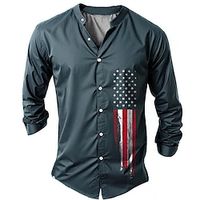 National Flag Men's Fashion Casual 3D Printed Shirt Outdoor Daily Wear Vacation Spring Summer Standing Collar Long Sleeve Black Army Green Navy Blue S M L 4-Way Stretch Fabric Shirt Lightinthebox