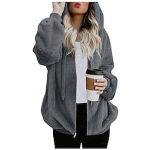 Women's Fleece Jacket Streetwear Zip Up Green Pink khaki Solid Color Street Hoodie Long Sleeve Fleece S M L XL 2XL Lightinthebox