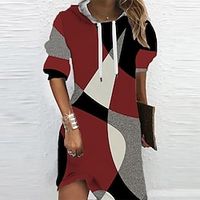 Women's Casual Dress Hoodie Dress Shift Dress Mini Dress Red Long Sleeve Geometric Print Winter Fall Spring Hooded Fashion Daily Date 2022 S M L XL XXL 3XL Lightinthebox - thumbnail