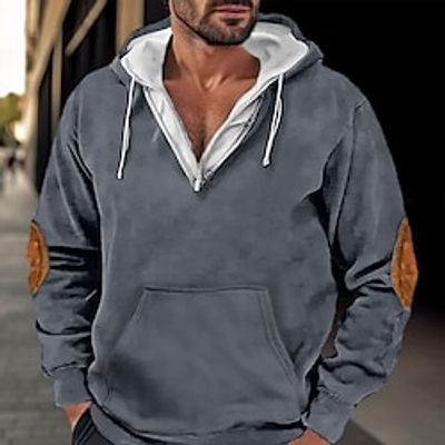 Men's Hoodie Quarter Zip Hoodie Black Navy Blue Green Gray Hooded Color Block Patchwork Pocket Sports  Outdoor Daily Holiday Streetwear Cool Casual Spring   Fall Clothing Apparel Hoodies miniinthebox