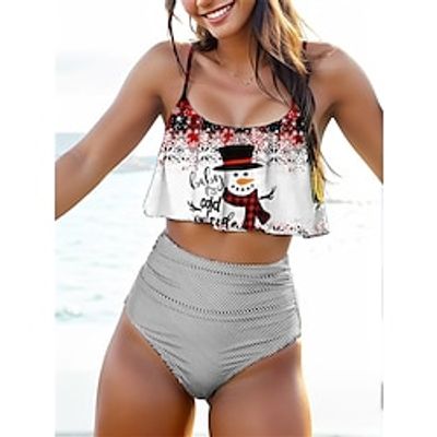 Women's Swimwear Tankini 2 Piece Normal Swimsuit 2 Piece Graphic White Bathing Suits Sports Beach Wear Holiday Lightinthebox