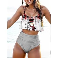 Women's Swimwear Tankini 2 Piece Normal Swimsuit 2 Piece Graphic White Bathing Suits Sports Beach Wear Holiday Lightinthebox - thumbnail