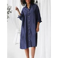 Women's Pajamas Nightgown Nightshirt Dress Pure Color Fashion Comfort Home Daily Bed Cotton And Linen Breathable Lapel Long Sleeve Button Summer Spring Wine Army Green Lightinthebox
