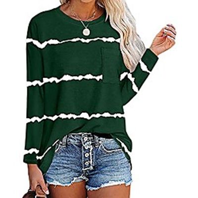 women loose tshirt long sleeve crewneck casual tops tee shirt fashion blouse with pocket (green,large) Lightinthebox