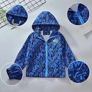 Kids Boys Outerwear Letter Long Sleeve Zipper Coat Outdoor Sports Fashion Cool Blue Green Spring Fall 7-13 Years Lightinthebox