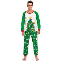 Men's Elastic Waistband Tree Polyester Loungewear Suits Casual Christmas T shirt Pant Scoop Neck Christmas Home S Green  2 Pieces  2 Pieces  Fall  Long Sleeve Lightinthebox - thumbnail