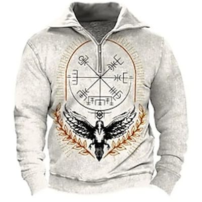Graphic Eagle Daily Casual Vintage Retro Men's Sweatshirt Quarter Zip Sweatshirt Holiday Vacation Going out Sweatshirts Brown Green Dark Blue Quarter Zip Print Spring   Fall Designer Lightinthebox