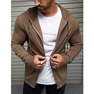 Men's Hoodie Full Zip Hoodie Brown Hooded Plain Sports  Outdoor Daily Holiday Streetwear Cool Casual Spring   Fall Clothing Apparel Hoodies Sweatshirts  Lightinthebox