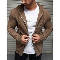 Men's Hoodie Full Zip Hoodie Brown Hooded Plain Sports  Outdoor Daily Holiday Streetwear Cool Casual Spring   Fall Clothing Apparel Hoodies Sweatshirts  Lightinthebox - thumbnail
