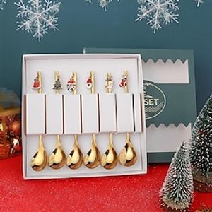 6pcs Christmas Tree Santa Dinnerware Stainless Steel Cutlery Set Creative Pendant Spoon Stirring Spoons Tableware Gift Box Lightinthebox