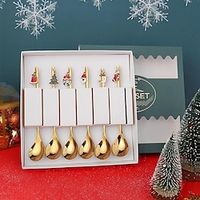 6pcs Christmas Tree Santa Dinnerware Stainless Steel Cutlery Set Creative Pendant Spoon Stirring Spoons Tableware Gift Box Lightinthebox - thumbnail