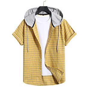 Men's Shirt Lattice Short Sleeve Casual Tops Casual Yellow miniinthebox