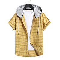 Men's Shirt Lattice Short Sleeve Casual Tops Casual Yellow miniinthebox - thumbnail