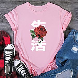 Women's T shirt Graphic Print Round Neck Tops 100% Cotton Basic Basic Top Black Purple Red miniinthebox