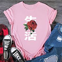 Women's T shirt Graphic Print Round Neck Tops 100% Cotton Basic Basic Top Black Purple Red miniinthebox - thumbnail