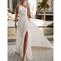 Hall Formal Wedding Dresses A-Line One Shoulder Sleeveless Court Train Chiffon Bridal Gowns With Pleats Split Front 2023 Lightinthebox - thumbnail