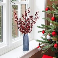 Artificial Red Berry Stem, Faux Silk Flower Decorative Fake Berry Plant Tree Ornaments for Garden Wedding Farmhouse Holiday Home Decor and Crafts Red miniinthebox - thumbnail