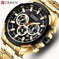 CURREN Mens Watches Top Brand Big Dial Men's WristWatches Sport Chronograph Quartz Gold Golden Watch Lightinthebox - thumbnail