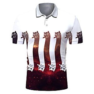 Men's Polo 3D Print Cat Animal Button-Down Short Sleeve Street Tops Casual Fashion Cool Breathable White Lightinthebox