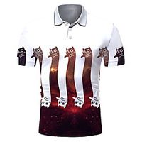 Men's Polo 3D Print Cat Animal Button-Down Short Sleeve Street Tops Casual Fashion Cool Breathable White Lightinthebox - thumbnail