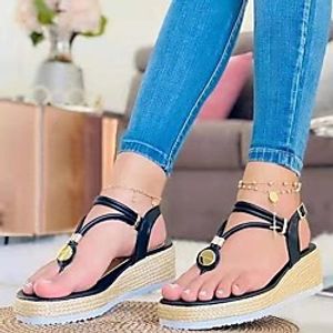 Women's Sandals Wedge Heel Round Toe PU Solid Colored Pink Gold Black Lightinthebox
