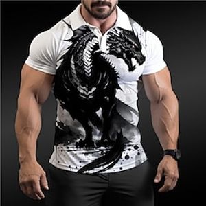 Dragon Men's Abstract Print 3D Outdoor Daily Wear Streetwear Polyester Short Sleeve Turndown Polo Shirts White Purple Spring  Summer S M L Micro-elastic Lapel Polo Lightinthebox