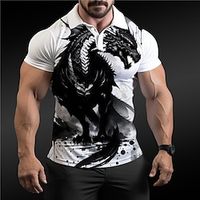 Dragon Men's Abstract Print 3D Outdoor Daily Wear Streetwear Polyester Short Sleeve Turndown Polo Shirts White Purple Spring  Summer S M L Micro-elastic Lapel Polo Lightinthebox - thumbnail