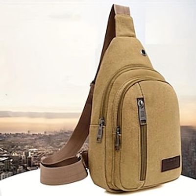 Men's Crossbody Bag Shoulder Bag Chest Bag Canvas Outdoor Daily Holiday Zipper Large Capacity Lightweight Durable Solid Color Black Brown Green Lightinthebox