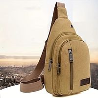 Men's Crossbody Bag Shoulder Bag Chest Bag Canvas Outdoor Daily Holiday Zipper Large Capacity Lightweight Durable Solid Color Black Brown Green Lightinthebox - thumbnail