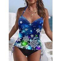 Women's Swimwear Tankini 2 Piece Normal Swimsuit 2 Piece Printing Graphic Blue Bathing Suits Sports Beach Wear Holiday miniinthebox - thumbnail