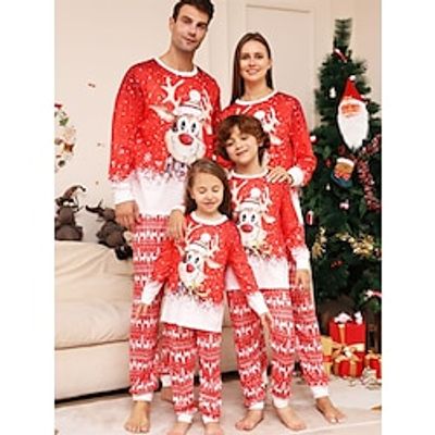 Santa Claus Reindeer Family Christmas Pajamas Nightwear Men's Women's Boys Girls' Family Matching Outfits Christmas New Year Christmas Eve Kid's Adults' Home Wear Polyester Top Pants Lightinthebox