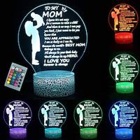 Mothers Day Gifts 3D Night Light for Mom from Daughter Son Mom Birthday Gift Night Light Personalised Presents for New MomMother in Law Pregnant Gift Arcylic Room Decartion Lightinthebox