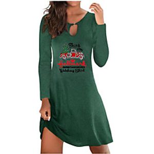Women's A Line Dress Knee Length Dress Green Black Dark Blue Long Sleeve Print Modern Style Fall Winter Round Neck Casual 2021 S M L XL XXL 3XL 4XL 5XL Lightinthebox