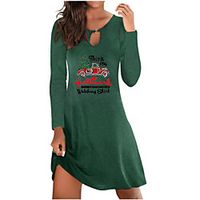 Women's A Line Dress Knee Length Dress Green Black Dark Blue Long Sleeve Print Modern Style Fall Winter Round Neck Casual 2021 S M L XL XXL 3XL 4XL 5XL Lightinthebox - thumbnail