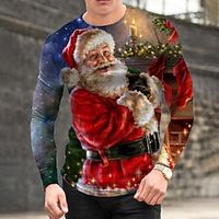 Men's T shirt Tee Santa Claus Graphic Prints Crew Neck Black Blue Red 3D Print Outdoor Christmas Long Sleeve Print Clothing Apparel Basic Sports Designer Casual Lightinthebox - thumbnail