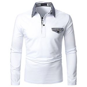 Men's Golf Shirt Striped Button-Down Long Sleeve Street Tops Sportswear Casual Fashion Comfortable White Lightinthebox