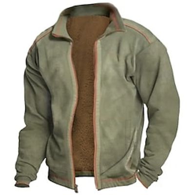 Men's Sweatshirt Full Zip Sweatshirt Army Green Standing Collar Plain Patchwork Pocket Sports  Outdoor Daily Holiday Vintage Streetwear Basic Spring   Fall Clothing Apparel Hoodies Sweatshirts  miniinthebox