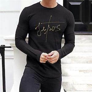 Men's T shirt Tee Letter Crew Neck Black Print Street Sports Long Sleeve Print Clothing Apparel Fashion Designer Casual Comfortable miniinthebox