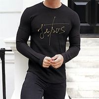 Men's T shirt Tee Letter Crew Neck Black Print Street Sports Long Sleeve Print Clothing Apparel Fashion Designer Casual Comfortable miniinthebox - thumbnail