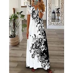 Women's Long Dress Maxi Dress Sundress A Line Dress Print Dress Graphic Color Block Fashion Romantic Holiday Vacation Beach Lace Ruched Short Sleeve V Neck Dress Regular Fit White Summer Spring S M L Lightinthebox