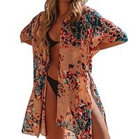 Women's Cover Up Beach Top Swimsuit Oversized Floral white Floral black Positioning flower-black Positioning flower-white Positioning Flower-Maple Leaf Plus Size Swimwear Bathing Suits New Lightinthebox - thumbnail