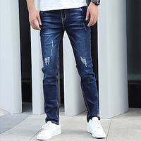 Men's Jeans Trousers Denim Pants Zipper Pocket Ripped Plain Comfort Breathable Outdoor Daily Going out Fashion Casual Dark Blue miniinthebox