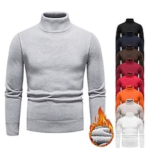 Men's Sweater Pullover Sweater Jumper Fleece Sweater Ribbed Knit Cropped Knitted Solid Color Turtleneck Keep Warm Modern Contemporary Work Daily Wear Clothing Apparel Spring   Fall Black Wine M L XL miniinthebox