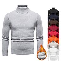 Men's Sweater Pullover Sweater Jumper Fleece Sweater Ribbed Knit Cropped Knitted Solid Color Turtleneck Keep Warm Modern Contemporary Work Daily Wear Clothing Apparel Spring   Fall Black Wine M L XL miniinthebox - thumbnail