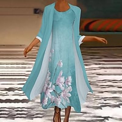 Women's Party Dress Long Dress Maxi Dress Green Gray Sleeveless Color Block Print Winter Fall Crew Neck Winter Dress Weekend Fall Dress Loose Fit 2022 S M L XL XXL 3XL 4XL 5XL Lightinthebox