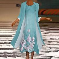 Women's Party Dress Long Dress Maxi Dress Green Gray Sleeveless Color Block Print Winter Fall Crew Neck Winter Dress Weekend Fall Dress Loose Fit 2022 S M L XL XXL 3XL 4XL 5XL Lightinthebox - thumbnail