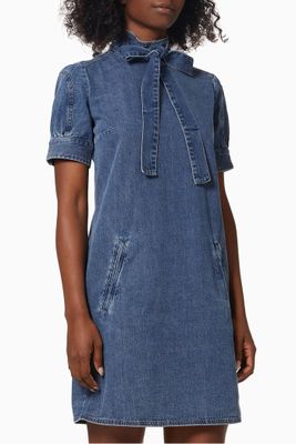 Denim Straight Dress with Removable Tie Denim Straight Dress with Removable Tie