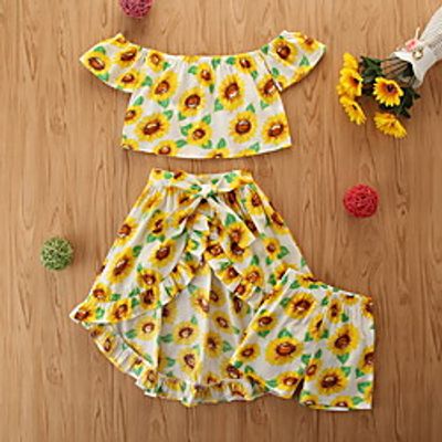 Kids Girls' Clothing Set Sleeveless Yellow Graphic Print Casual Basic Regular Knee-length Lightinthebox